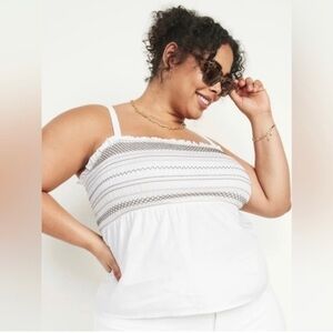 Old Navy Sleeveless Smocked Babydoll Top White & Brown Embroidery Women XXL Tall